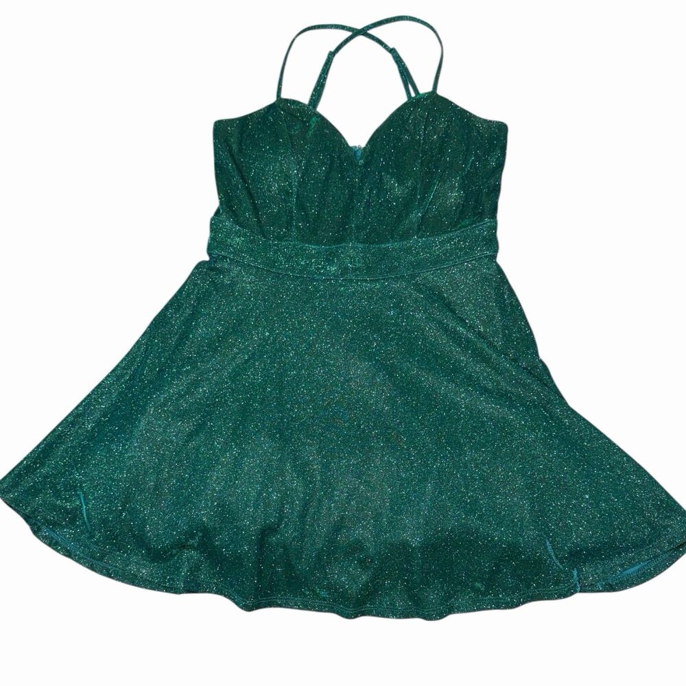 Green Iridescent Glitter Dress Womens Size 11 Fit Flare Party Homecoming Prom - Picture 12 of 15